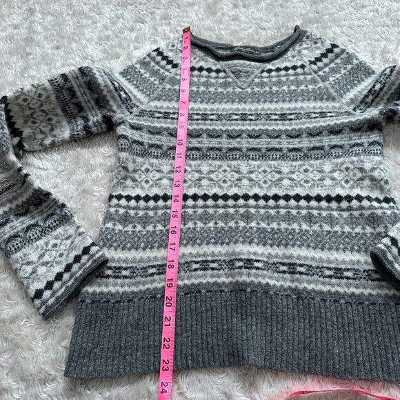 Eddie Bauer Womens S Gray Fair Isle Nordic Lamb’s Wool Sweater Elbow Patches - Picture 6 of 10